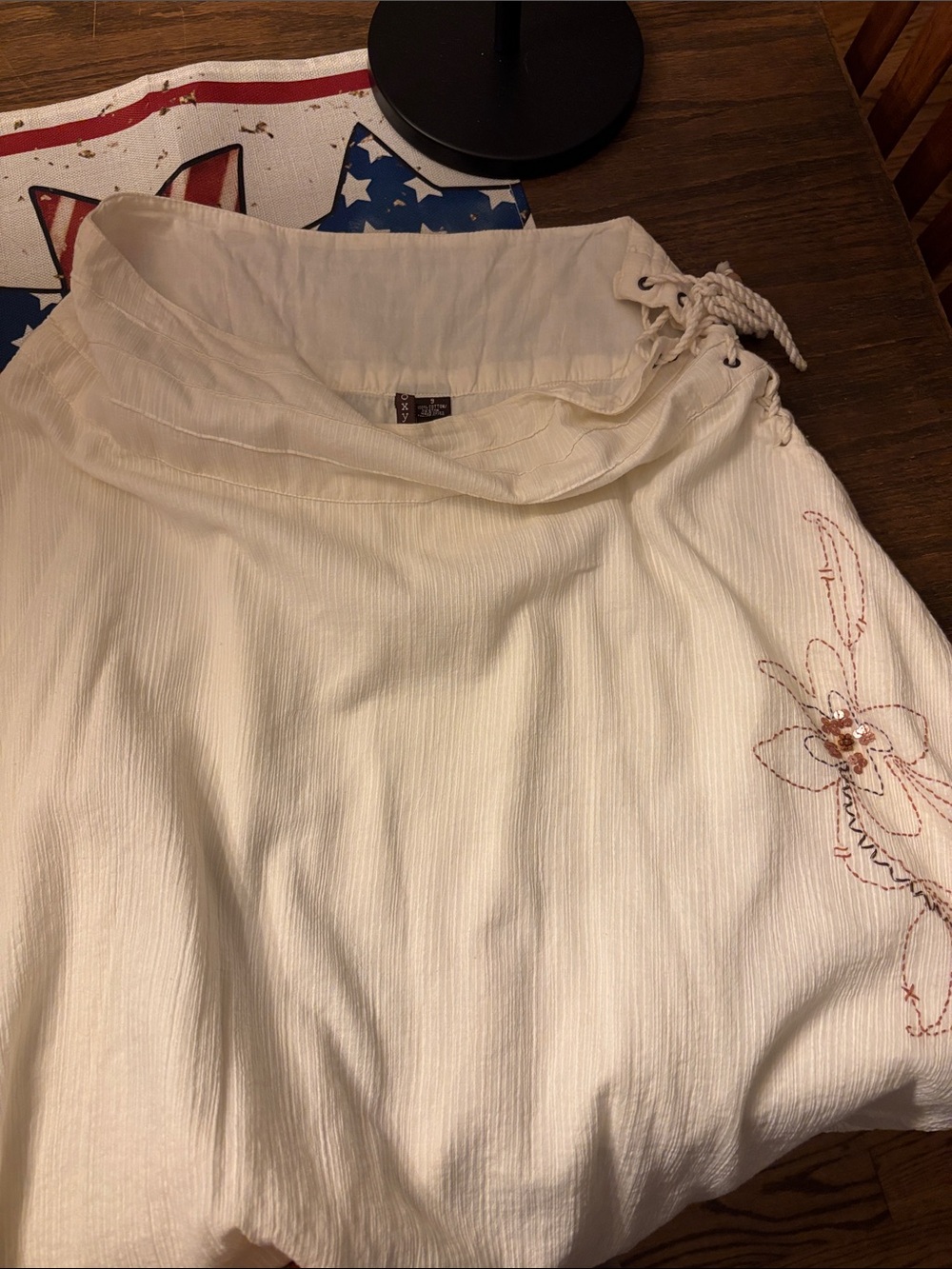 Roxy Cream boho skirt with side embroidery